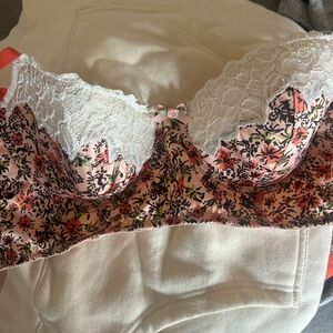 Anthropologie Pink Floral Lace Bra